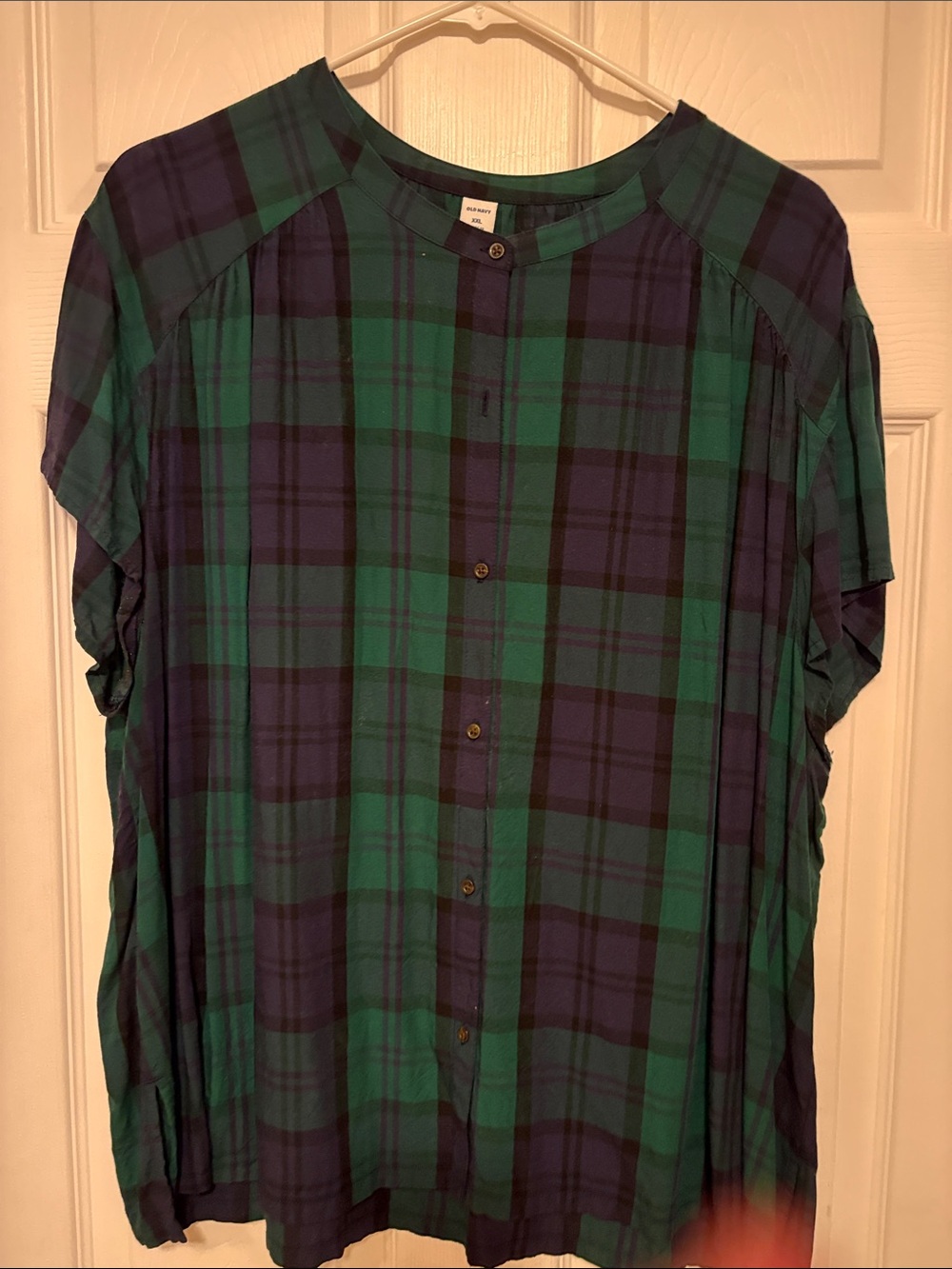Old Navy Green and Navy Plaid Button-Down Shirt
